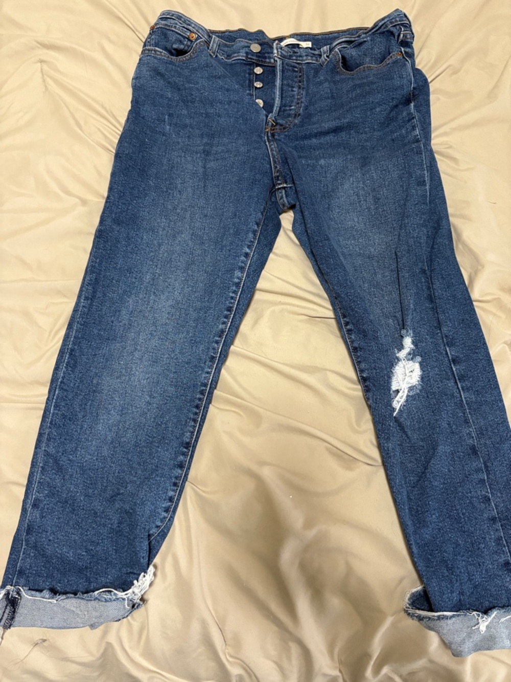 Levi's Dark Blue Wedgie Straight Jeans with Distressed Knee
